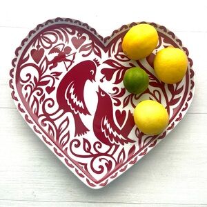 CRATE & BARREL KATE FORRESTER LOVE BIRDS Heart Plate CERAMIC 14” Valentine’s Day